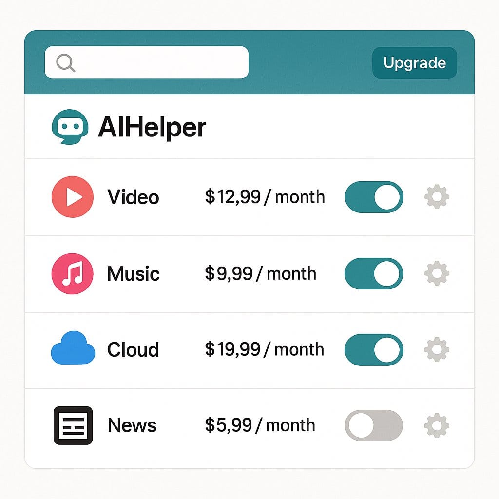 Скриншот интерфейса AIHelper - управление подписками